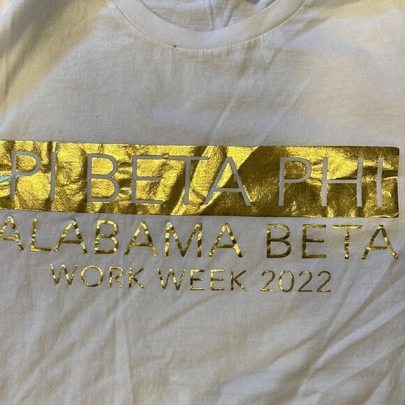 Pi Beta Phi “ALABAMA BETA work week 2022” crew Neck Tee (white/gold letters) - Picture 2 of 3